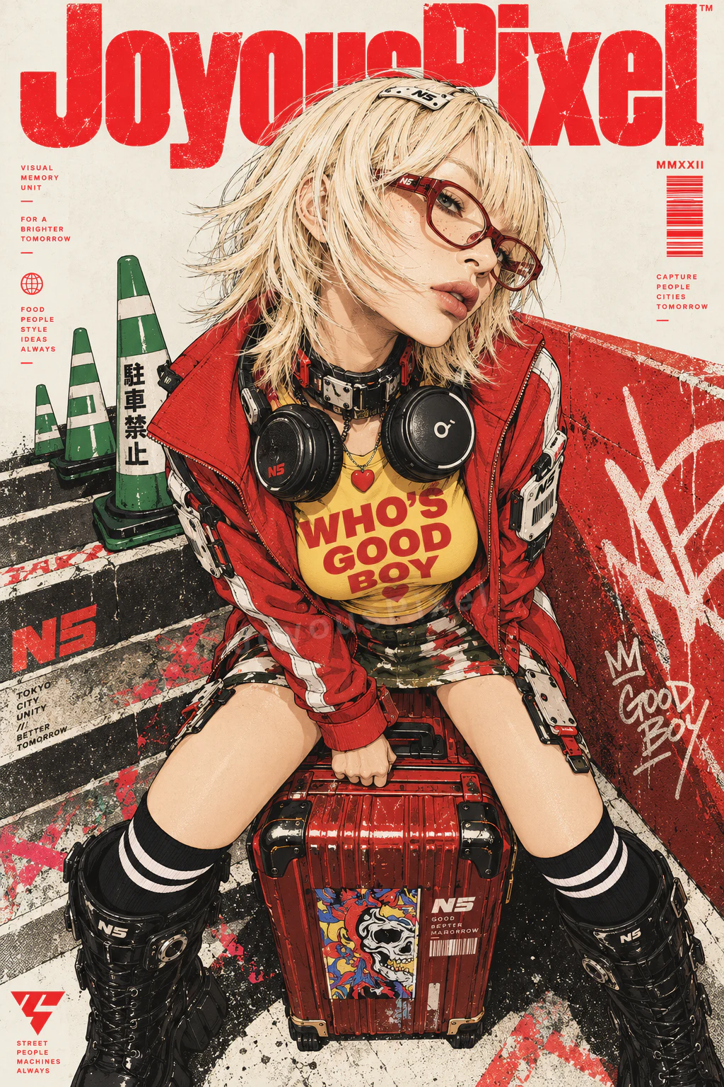 Poster cover with a figure in headphones crouched over a red equipment case